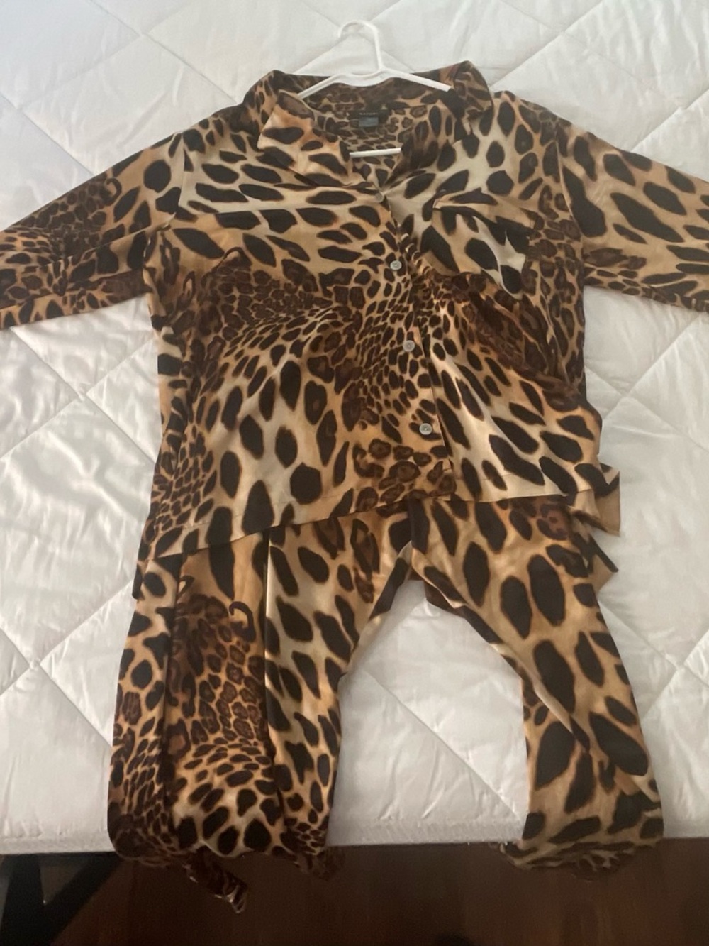 NATORI Leopard Print Satin Pajama Set - Brown & Black L - $40 - Picture 3 of 9